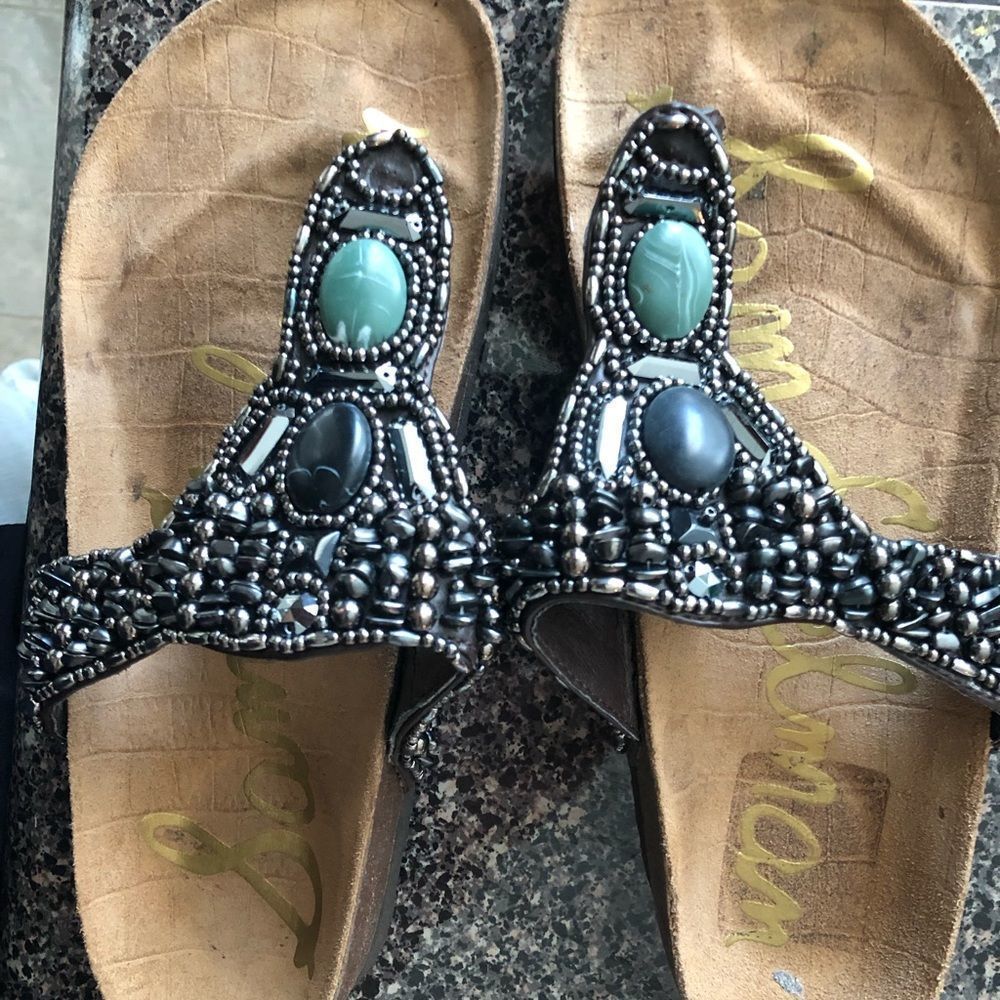 Sam Edelman Annalee Pewter Beaded Leather Sandals S : 6 - Picture 2 of 12